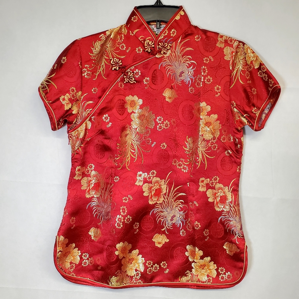 Vintage Solz Squirrel Size 36 Embroidered Red And Gold Silk Chinese Top Zip Side